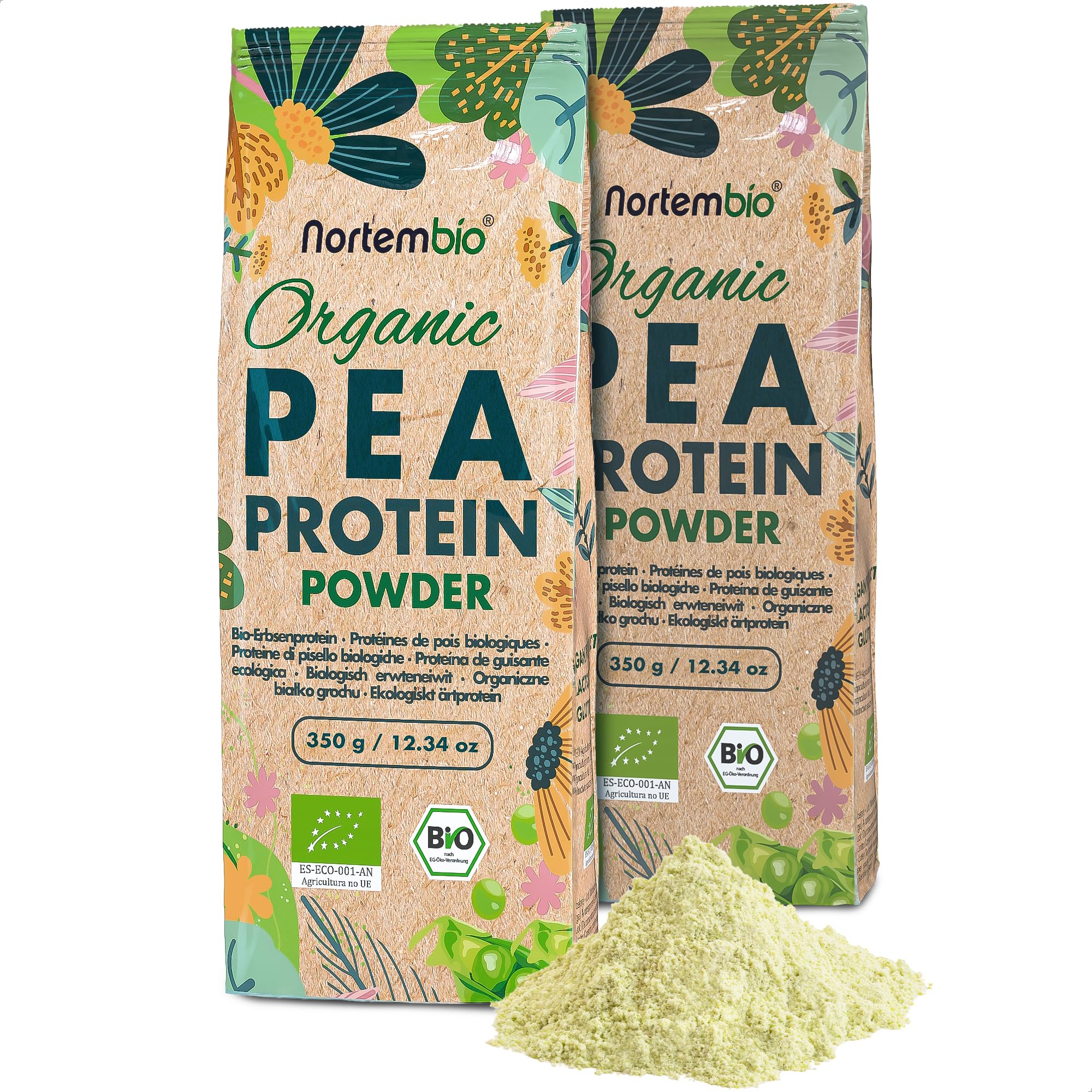 Nortembio Protéine de Pois ISO 700 g Biologique. Sans Saveur. Origine 100% Naturelle. Protéine de Pois Isolée pour Végétaliens. En Poudre. Sans Sucres, sans OGM, sans Gluten.