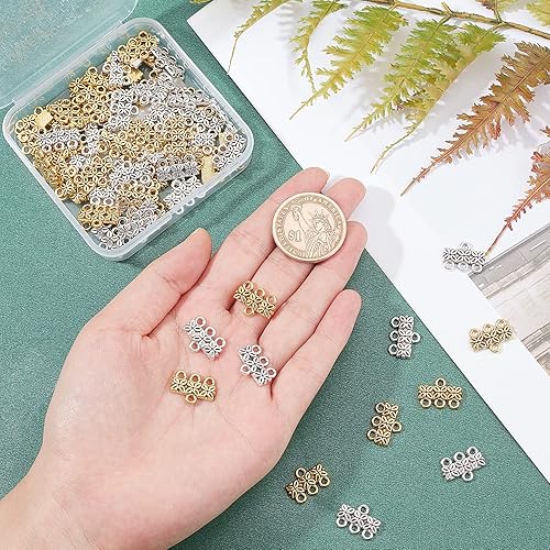 Miniatura 5 de PH PandaHall 2 colores de cierre de 3 capas, 80 piezas de componentes de araña, enlaces de aleación tibetana, pulsera de múltiples hebras, collar