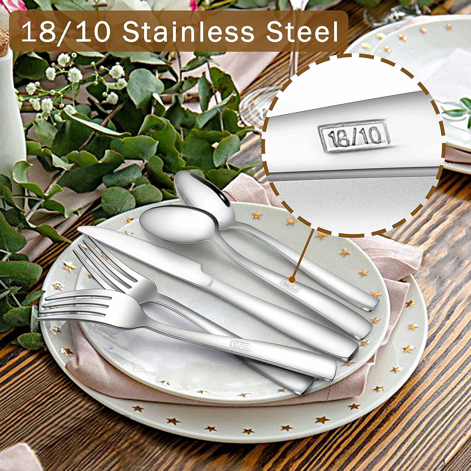 Herogo 18/10 Stainless Steel Silverware Set, 60-Piece Fancy Flatware Cutlery Set for 12, Modern Eating Utensils Tableware for Home Restaurant Wedding, Mirror Polished, Dishwasher Safe