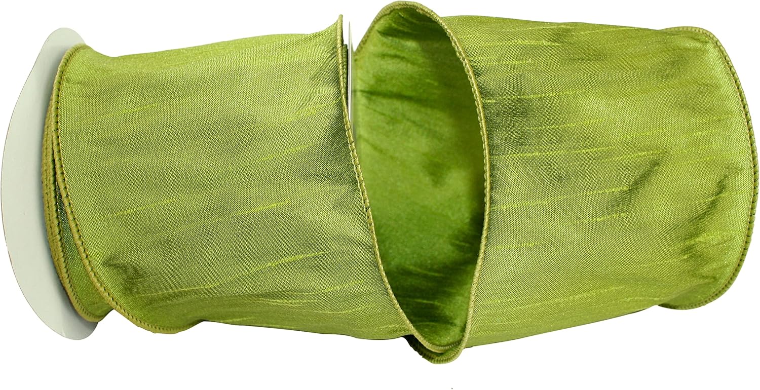 Reliant Ribbon 92975W-535-10F Dupioni Supreme Wired Edge Ribbon, 4 Inch X 10 Yards, Green Grass