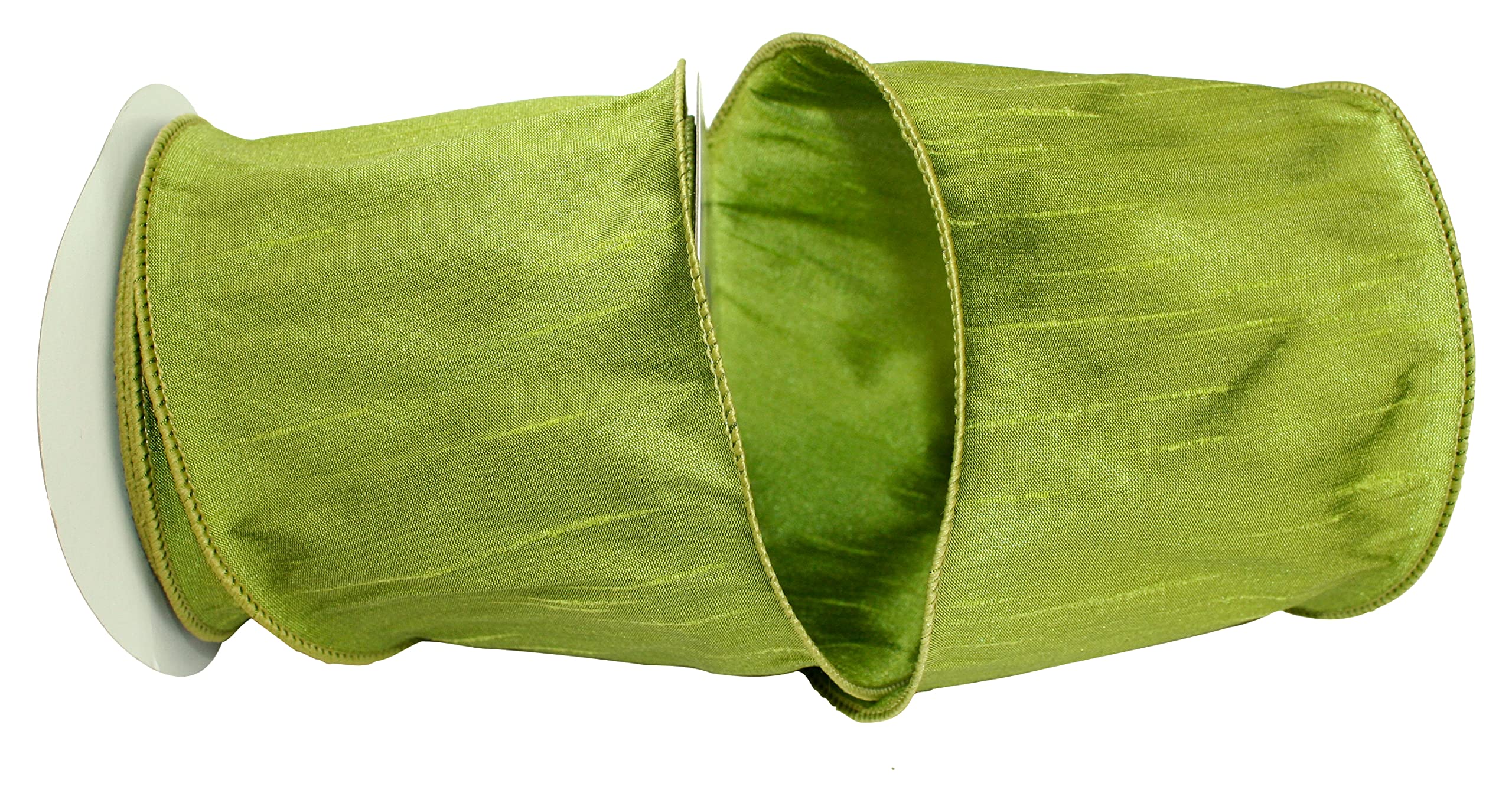 Reliant Ribbon Dupioni Supreme Wired Edge Ribbon, 4 Inch X 10 Yards, Green Grass