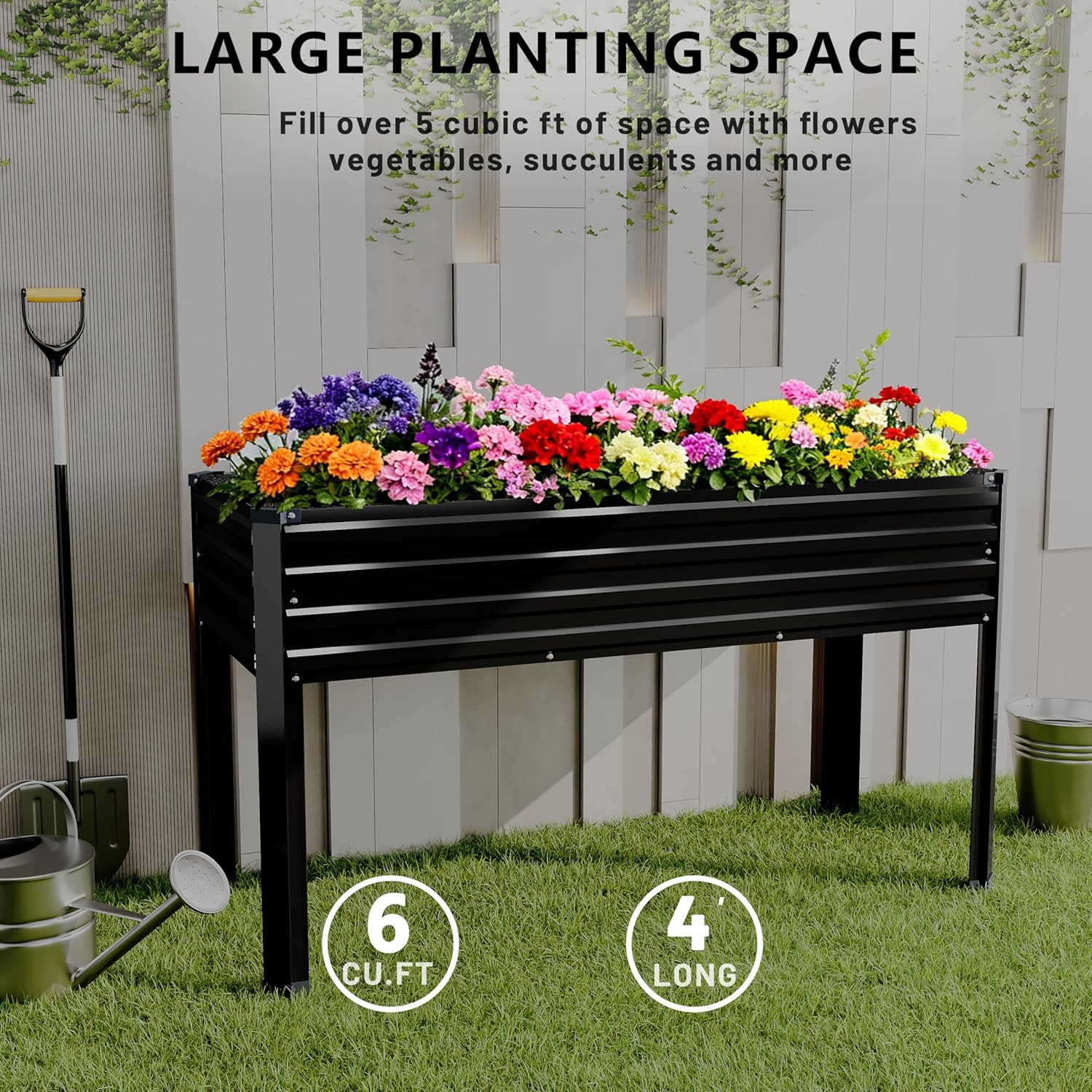 MGNO 2PCS Galvanized Raised Garden Bed Outdoor with Legs,48×18×32in Metal Elevated Raised Planter Box for Backyard, Patio, Balcony, 300lb Capacity,Black