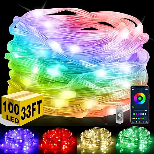 Honche Guirnalda de luces inteligentes RGB de 100 luces LED USB de 32.8 ft/33 pies, impermeable, con control de aplicación, decoración de árbol de