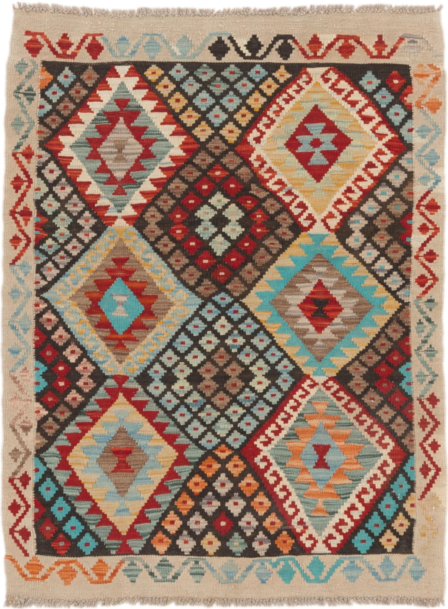 Tapis laine Kilim Afghan fait main petit tapis d'orient authentique 91x123