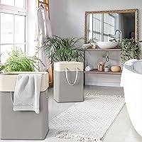Vista 8 de Simple Houseware Cesta plegable para ropa sucia de 75 L, cesta rectangular de algodón con cierre de cordón y asas, color gris