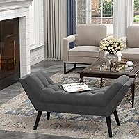 Vista 5 de Andeworld Banco de Cama Tapizado con Capitoné, Reposapiés Otomán de Entrada, Banco de Dos Asientos (Gris Oscuro)