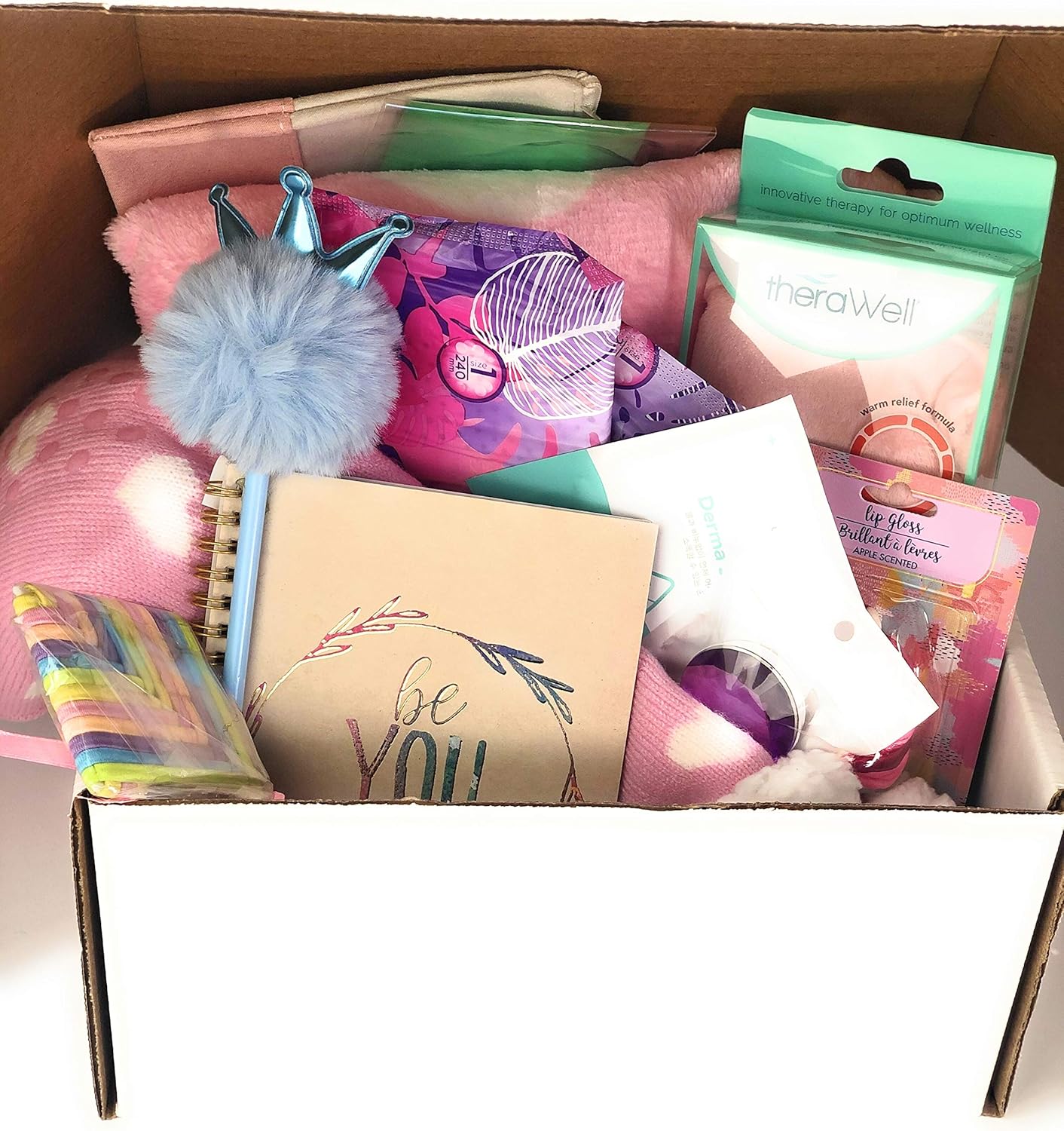 Teen Tween PreTeen Period Comfy Box Menstrual First Period Kit with to Go Bag Standard Blanket Varies Per Box Soothing Hot Cold Wrap Muscle Ease Sanitary Pads Socks and Many More