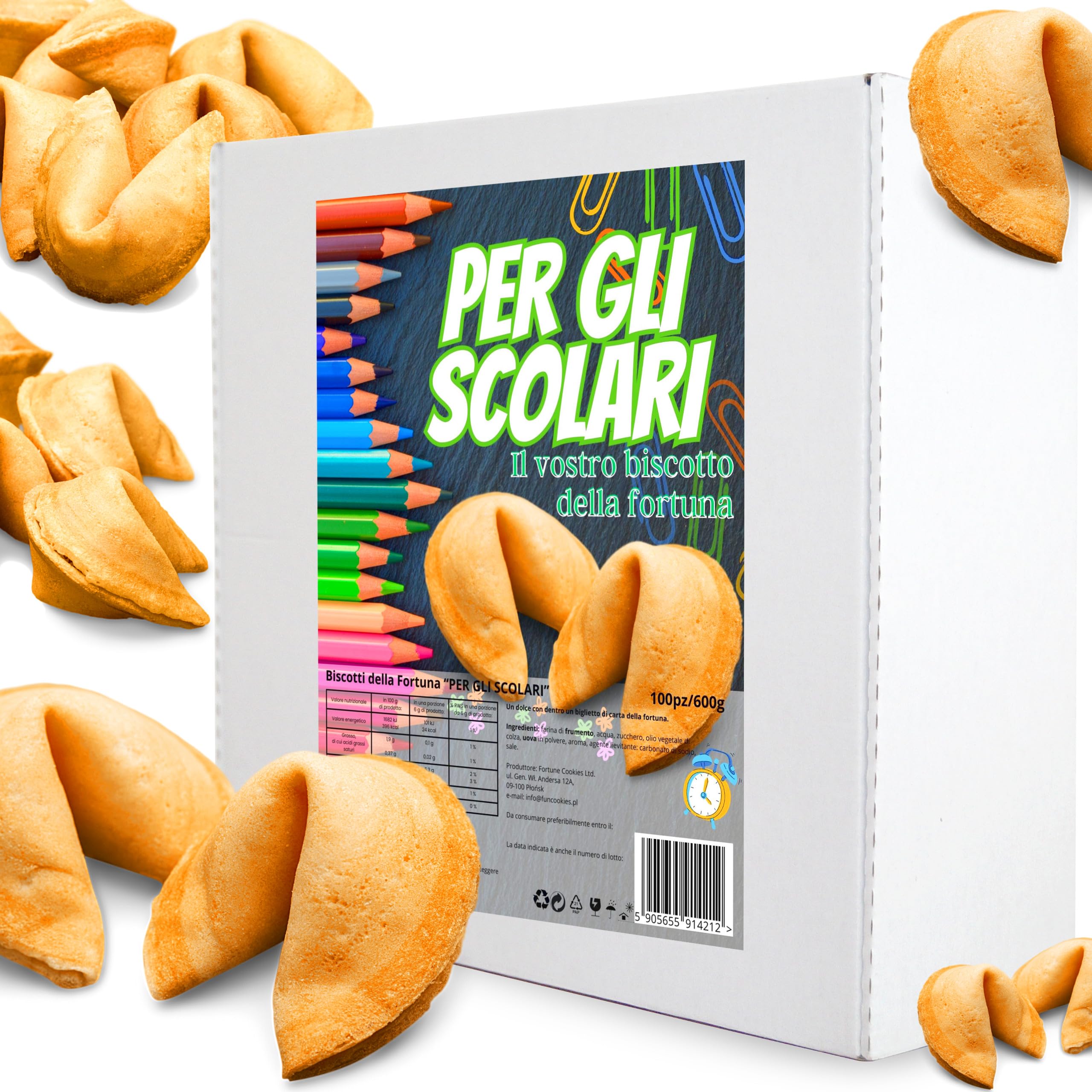 Biscotti della fortuna cinesi, biglietti profetici, per bambini a scuola, per bambini, biscotti della fortuna a merenda, magici, gusto vaniglia (100 pezzi)