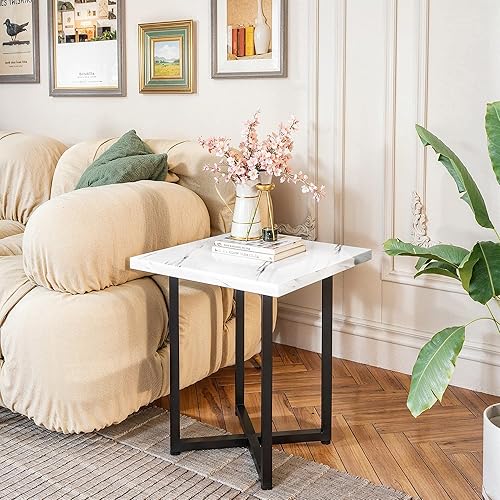 Miniatura 6 de Hooseng Juego de 3 mesas auxiliares y mesas auxiliares, moderno juego de mesa de sala de estar con marco de metal para apartamento, oficina en casa