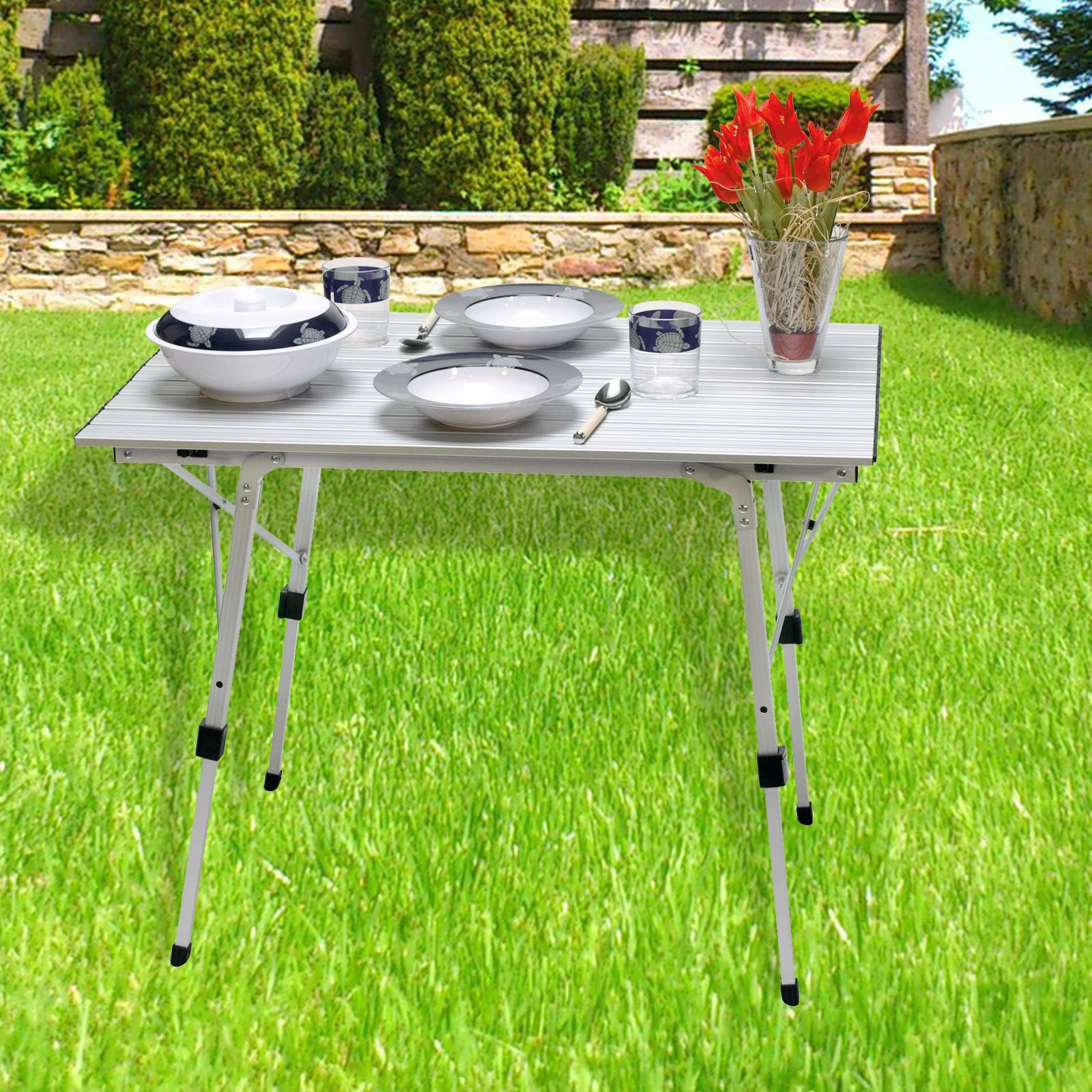 Alu Rolltisch, Campingtisch Bali, Tischplatte: 90 x 60 cm, Tischhöhe: 70cm, Aluminium