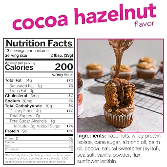 Nuts N More Cocoa Hazelnut Butter Spread - High Protein, Low Carb, Low Sugar, Gluten Free, Non-GMO, All-Natural Keto Nut Butter Snack (15oz Jar)