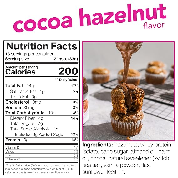 Nuts N More Cocoa Hazelnut Butter Spread - High Protein, Low Carb, Low Sugar, Gluten Free, Non-GMO, All-Natural Keto Nut Butter Snack (15oz Jar)