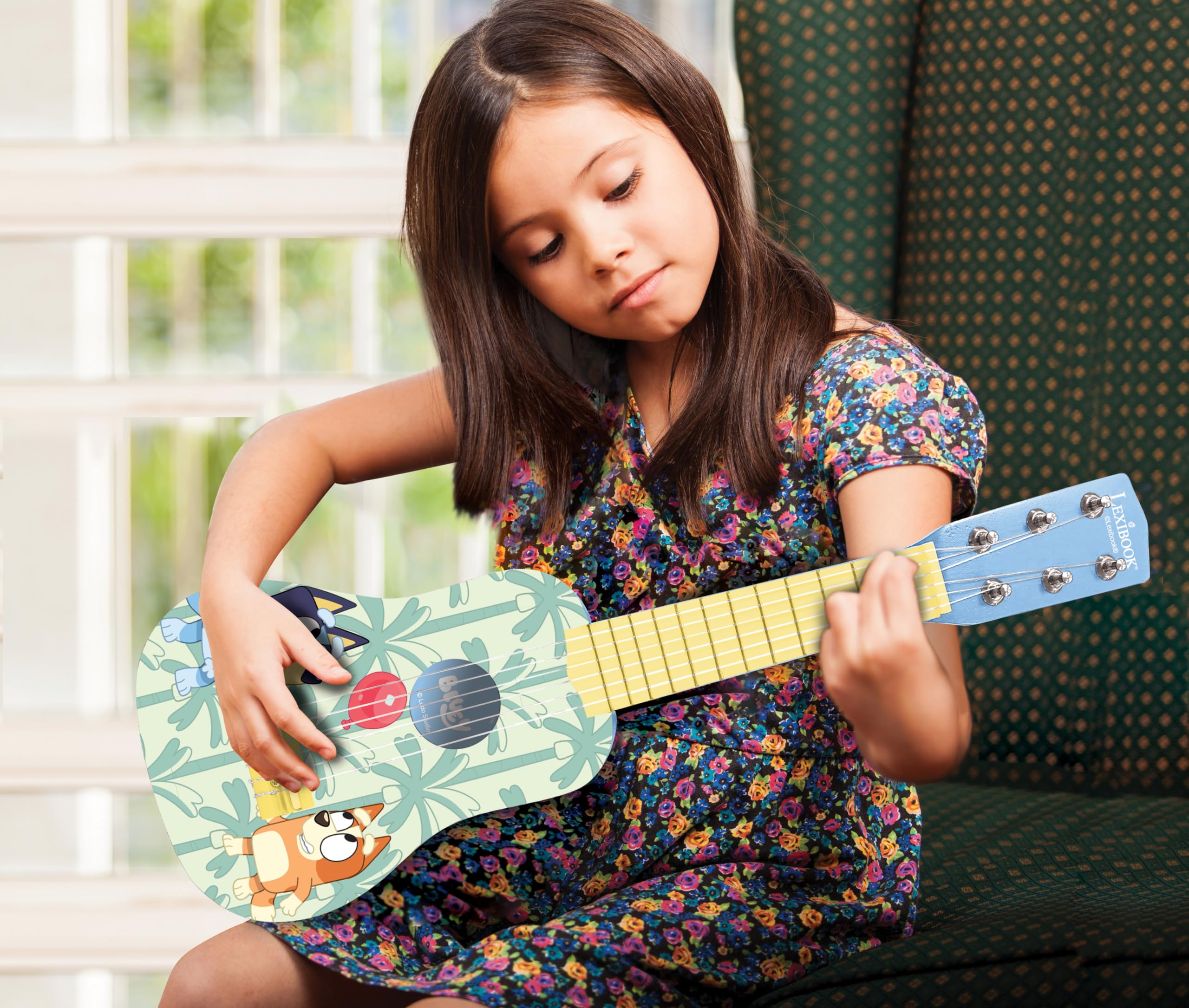 Lexibook, Bluey, La mia Prima Chitarra per Bambini, 6 Corde in Nylon, 53 cm, Guida Inclusa, Blu, K200BYLXB