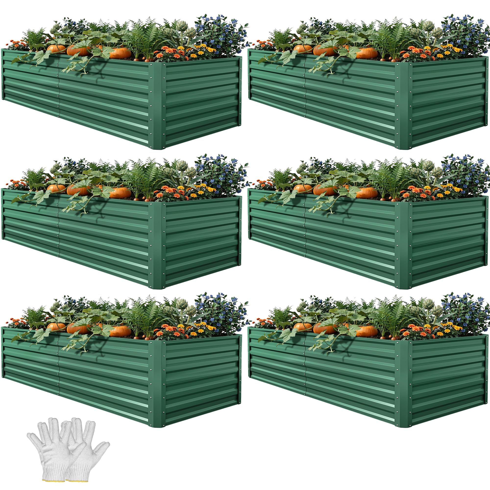 Photo 1 of *Boxes 2 and 3 only* *Scratches* YITAHOME 6pcs 6x3x2 ft Galvanized Raised Garden Bed Kit, Large Metal Planter Box with Gloves & Support Rod, Outdoor Flower Bed for Plants Vegetables, Green