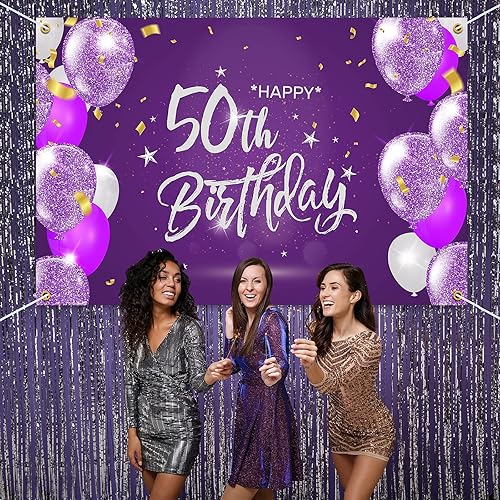 Miniatura 6 de HAMIGAR Fondo de pancarta de feliz cumpleaños 50 de 6 x 4 pies, decoraciones de cumpleaños de 50 años, suministros de fiesta para mujeres