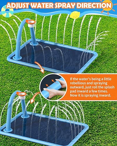 Miniatura 7 de Almohadilla de salpicaduras para niños y perros, 102 x 87 pulgadas, grande, juguetes de agua con aro de baloncesto, alfombrilla gruesa