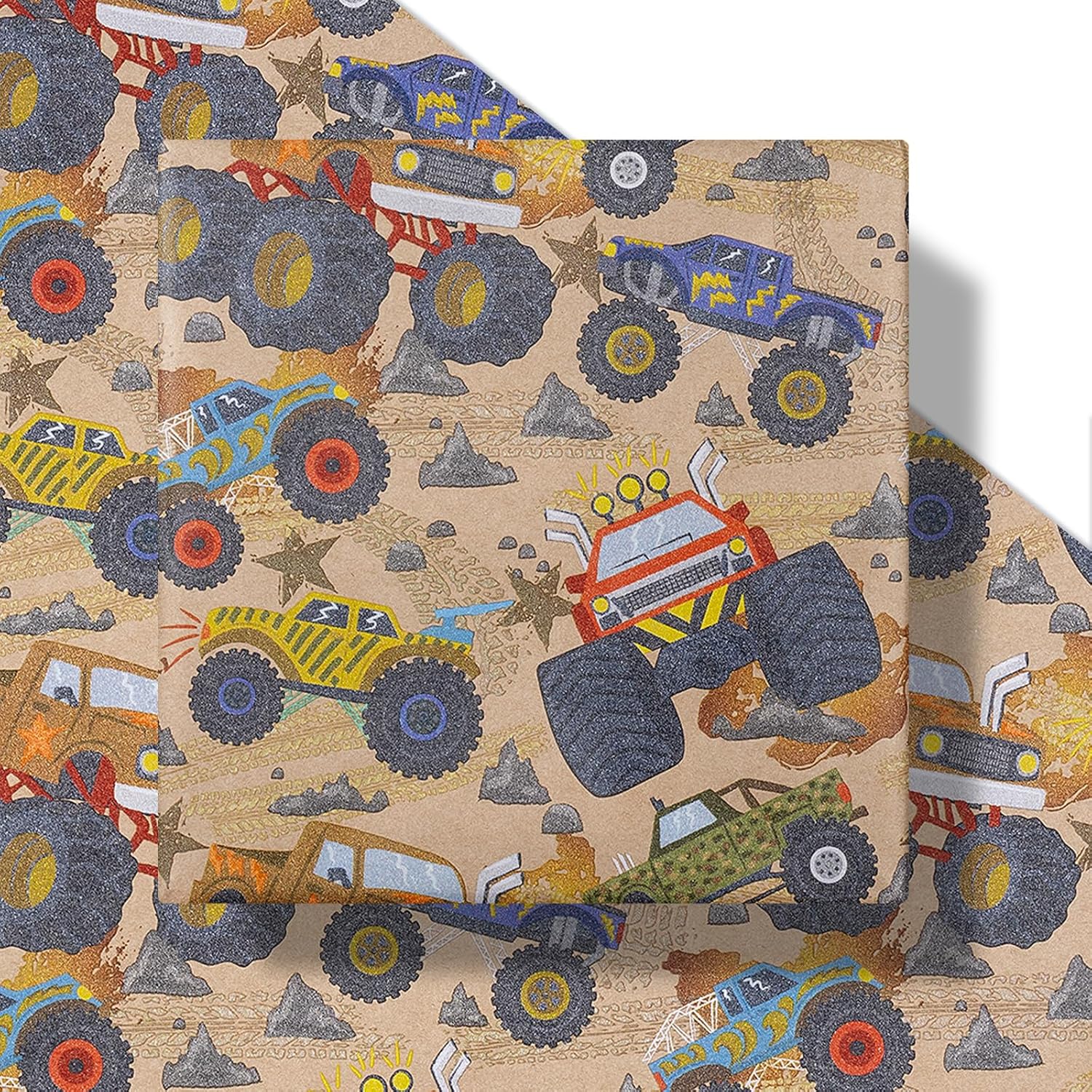 RUSPEPA 30" X 32.8' Truck Wrapping Paper Large Kraft Paper Roll, Jumbo Roll, Monster Truck Birthday Kraft Gift Wrap for Kids Boys Birthday, Themed Party and Celebration, 82 sq. ft