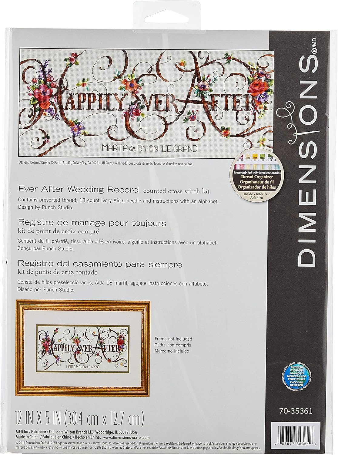 Darice Dimensions 'Ever After' Counted Cross Stitch Kit Personalized Wedding Gift, 18 Count Ivory Aida Cloth, 12" x 5", Pink