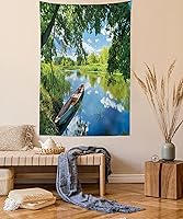 Vista 20 de Ambesonne Tapiz de paisaje urbano, vista nocturna al patio con sillas de café de calle, plantas en macetas, estampado de Roma, colgante de pared