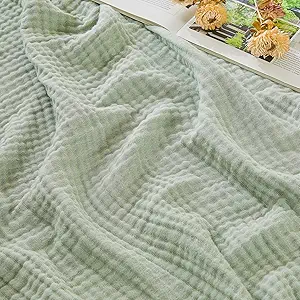 EMME Cotton Muslin Large Throw Blanket Couch Breathable Gauze Soft Lightweight Bed Blankets Adults (Heather Sage Green, 50"x70")