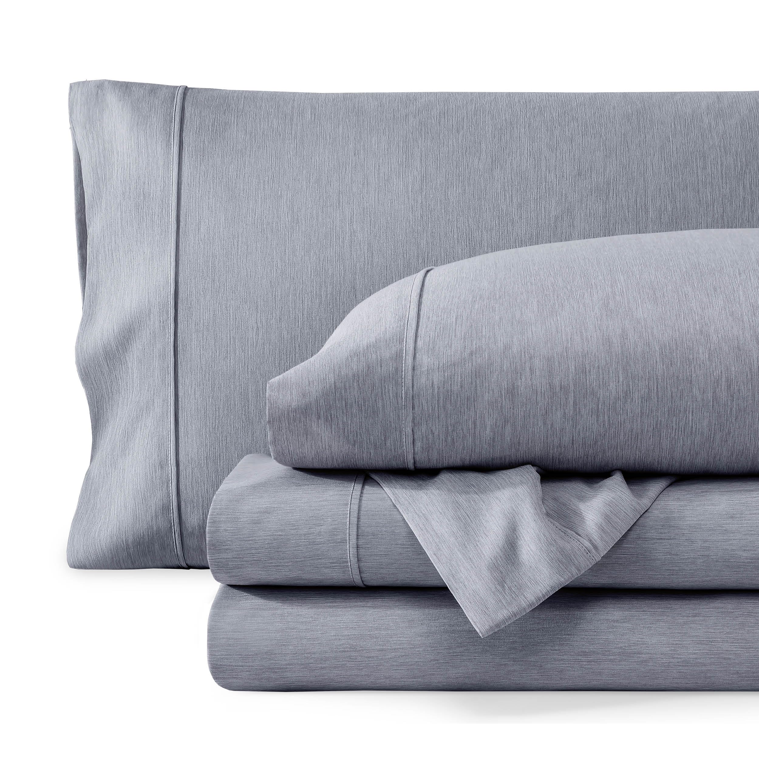 Bare Home Printed Sheet Set (Twin XL, Heathered Blueberry) | College Dorm Size, 1800 Ultra-Soft, Deep Pockets 6 to 15 Inches, Breathable, Hypoallergenic, Hotel Luxury, Easy Fit, Soft
