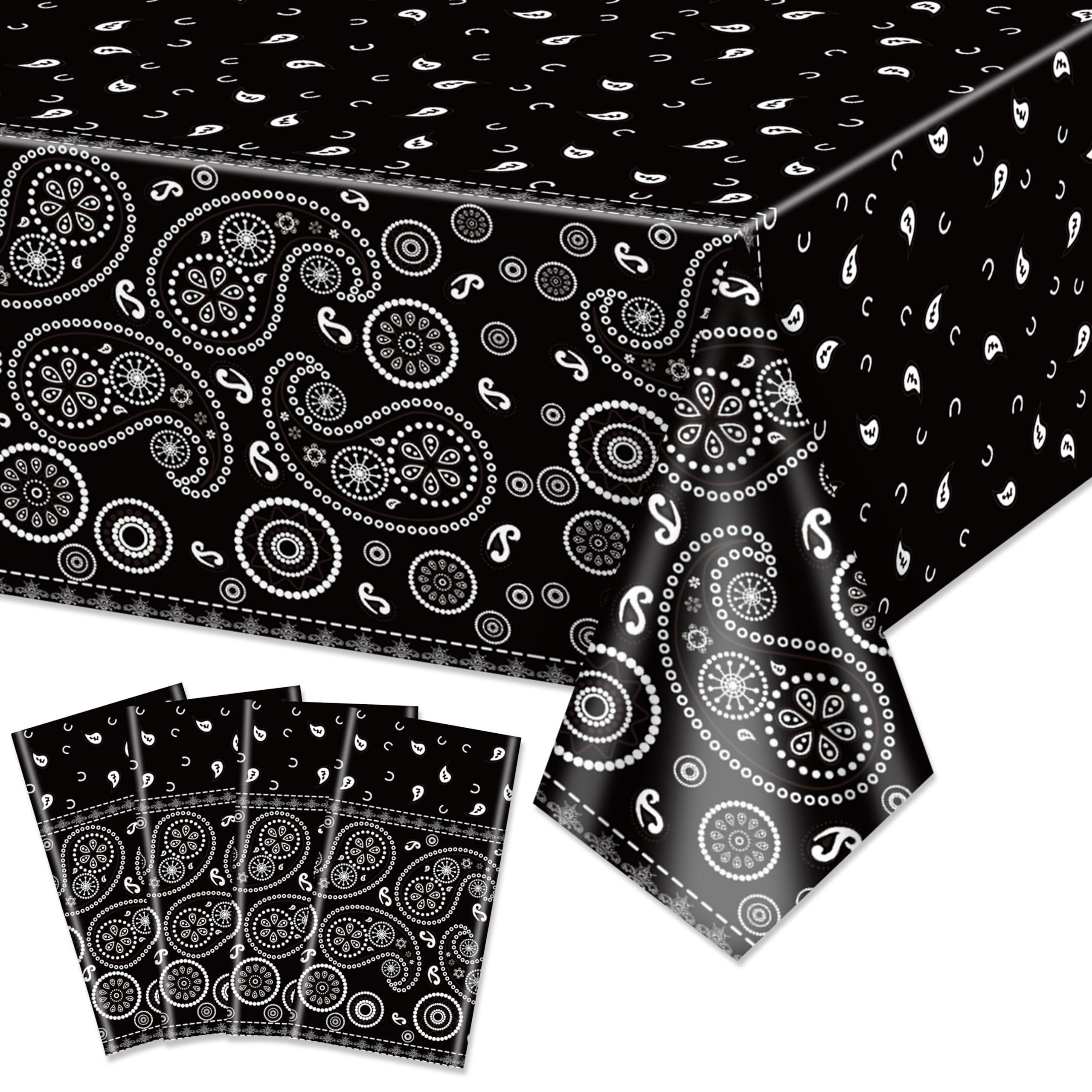 Hegbolke 4 Pack Western Party Tablecloths Paisley Bandana Table Cover Floral Disposable Plastic Rectangle Tablecloth for Western Themed Party Decorations, 51 x 86 Inch