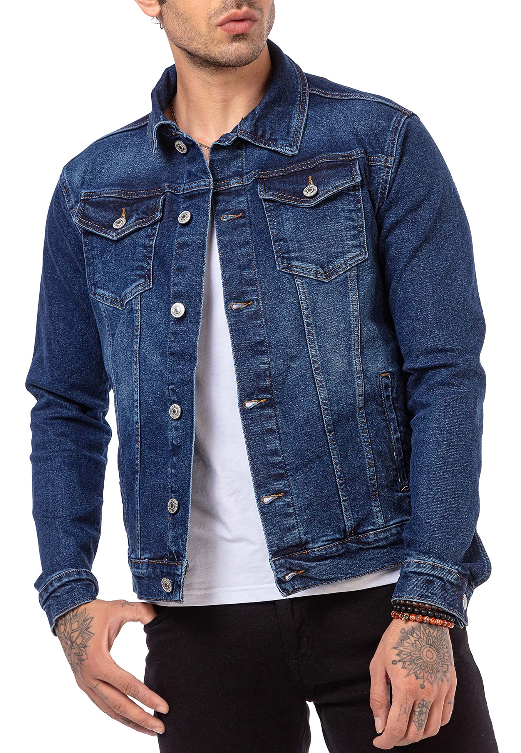 RED BRIDGE Chaqueta vaquera para hombre de algodón con bolsillos y botones delanteros Azul