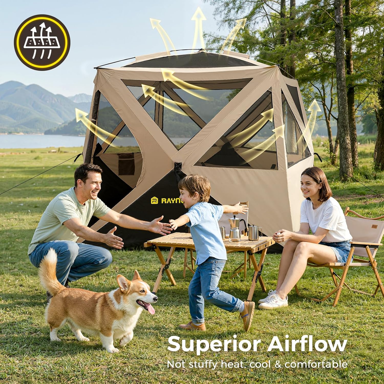 Camping Tent, 4 Person Tent for Camping, Setup in 60 Seconds, 4 Person Pop up Tents, Hub Tents, Water-Resistant, Windproof, Instant Cabin Tents with Rainfly & Carry Bag for Outdoor Camping