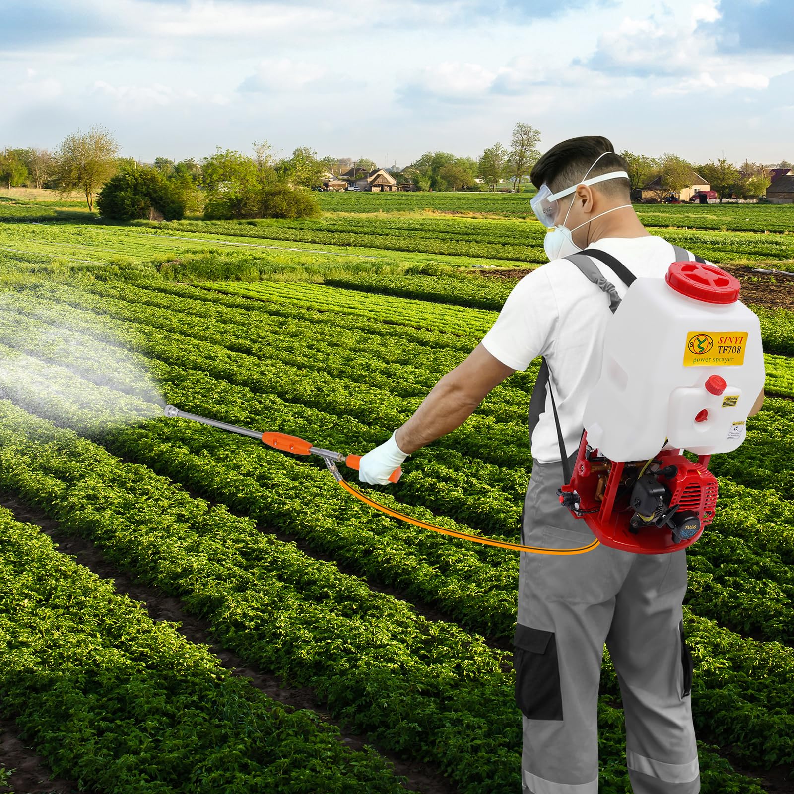 Spryskiwacz spalinowy, 20 l, 2-suwowy, 25,4 cc, wysokociśnieniowy opryskiwacz z pistoletem natryskowym i drążkiem przedłużającym, przenośna opryskiwacz ogrodowy do rolnictwa, sadu, ogrodu, zwalczania