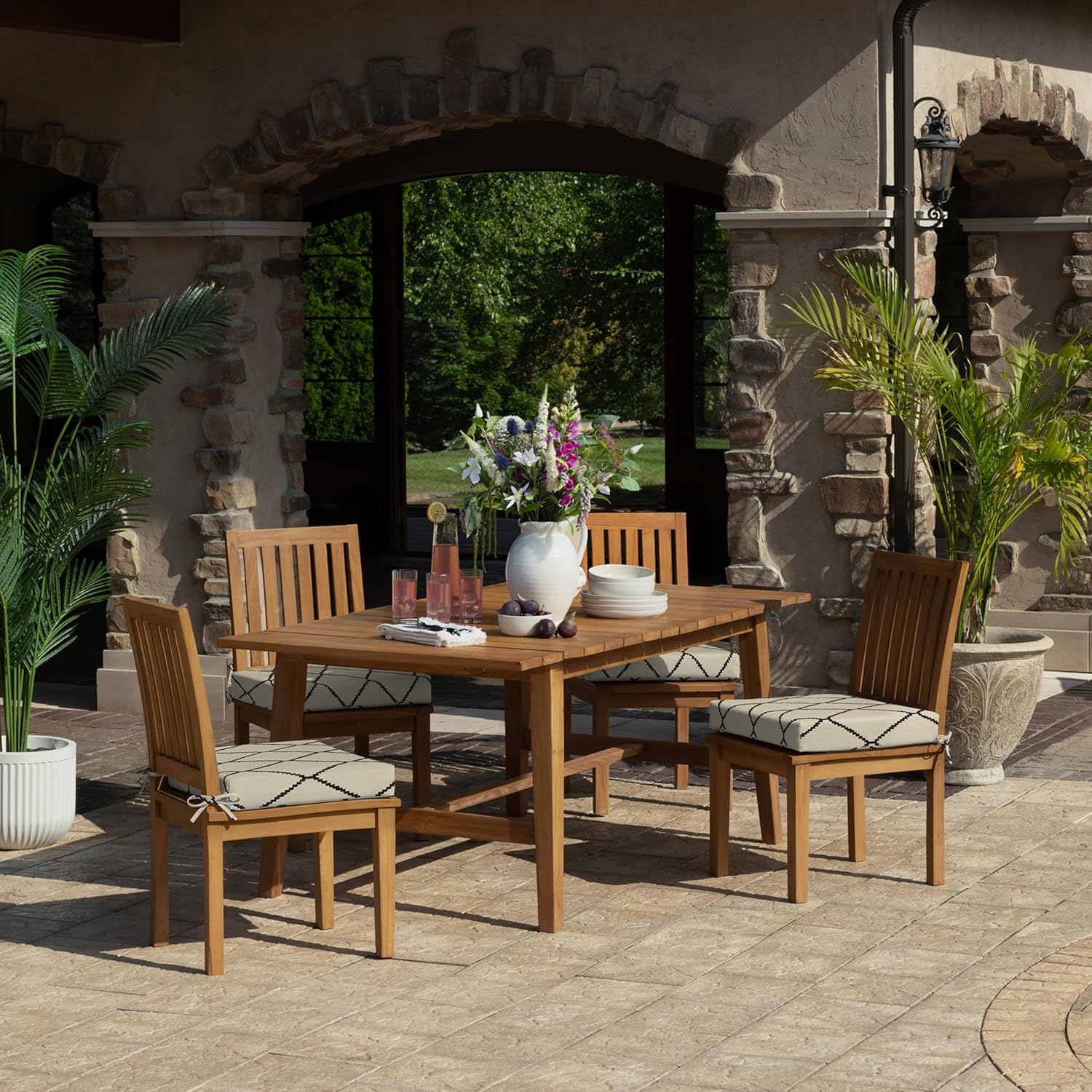 Arden Foam Outdoor Dining Seat Cushion Kit, 19 x 19, Made with ProFoam, Rain-Proof, Fade Resistant, Tan Diamond Trellis