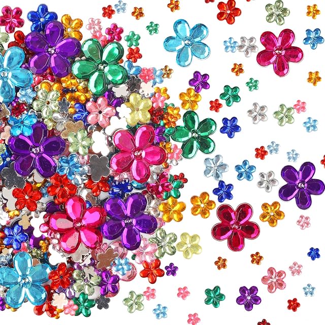 CHALA 1450pcs Coloured Craft Gems,Mini Acrylic Flower Jewels Flatback Rhinestones Jewellery Treasure for Kids DIY Hand Craft Embellishments Decoration (6mm,10mm,12mm,21mm Mix)