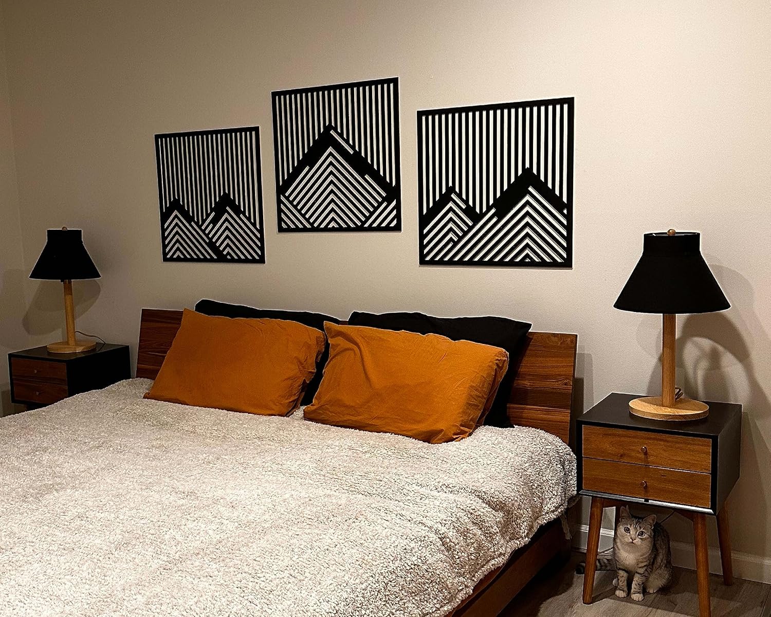 Geometric mountain wood wall art decor, 3 piece mountain wooden wall decoration, Large geometric wall art