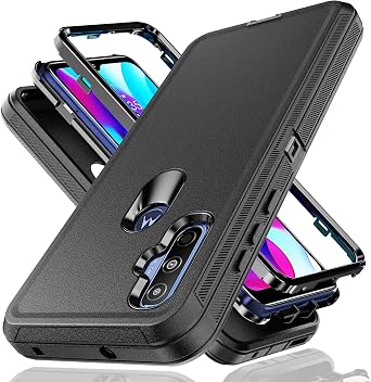 YmhxcY Moto G Pure Case - 3-in-1 Heavy Duty Rubber Protection Cover,Military Grade Shockproof Secure Layered Moto G Pure Phone Case-Black