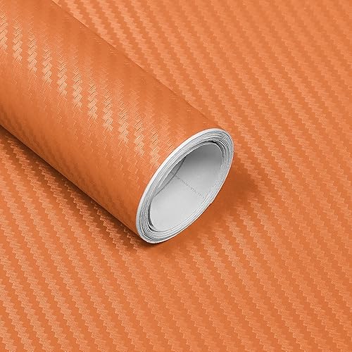 Lypumso Envolturas de vinilo de fibra de carbono naranja 3D, autoadhesivas, calcomanías decorativas sin burbujas para automóviles, moto, bricolaje,