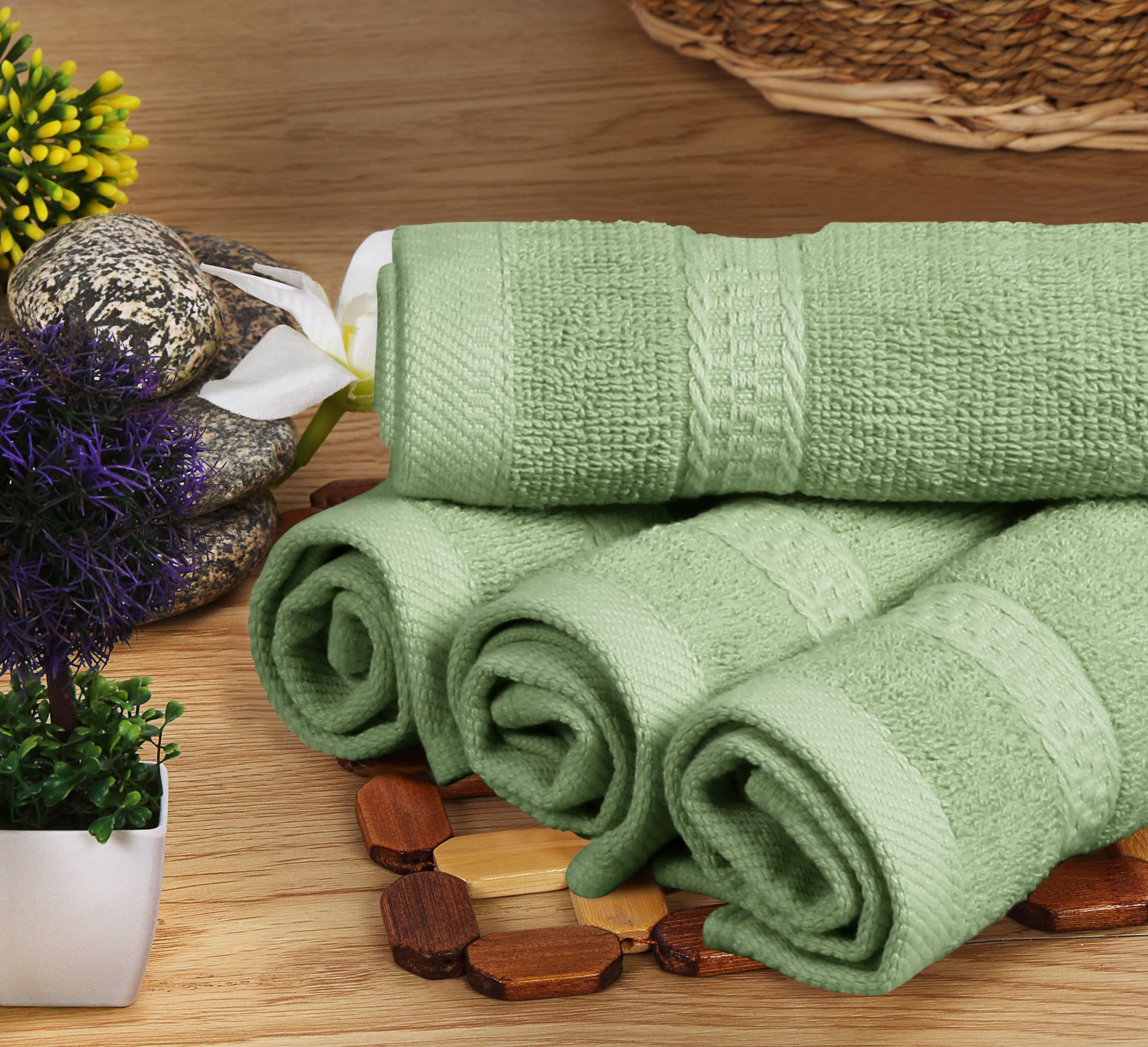 Utopia, Set di 8 asciugamani composto da 2 teli bagno, 2 ospiti e 4 lavette, in 100% cotone filato ad anelli da 600 g/m², altamente assorbenti, per bagno, palestra, hotel e spa (verde salvia)
