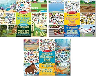 Melissa & Doug Reusable Sticker Pads Set: Prehistoric, Habitats, and Vehicles