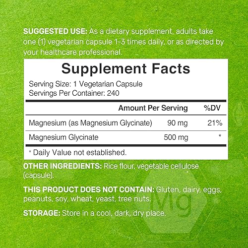 Miniatura 4 de Deal Supplement Magnesium Glycinate 500mg, 480 Veggie Capsules  100% Chelated for Easy Absorption  Essential Mineral Supplement  Non-GMO,