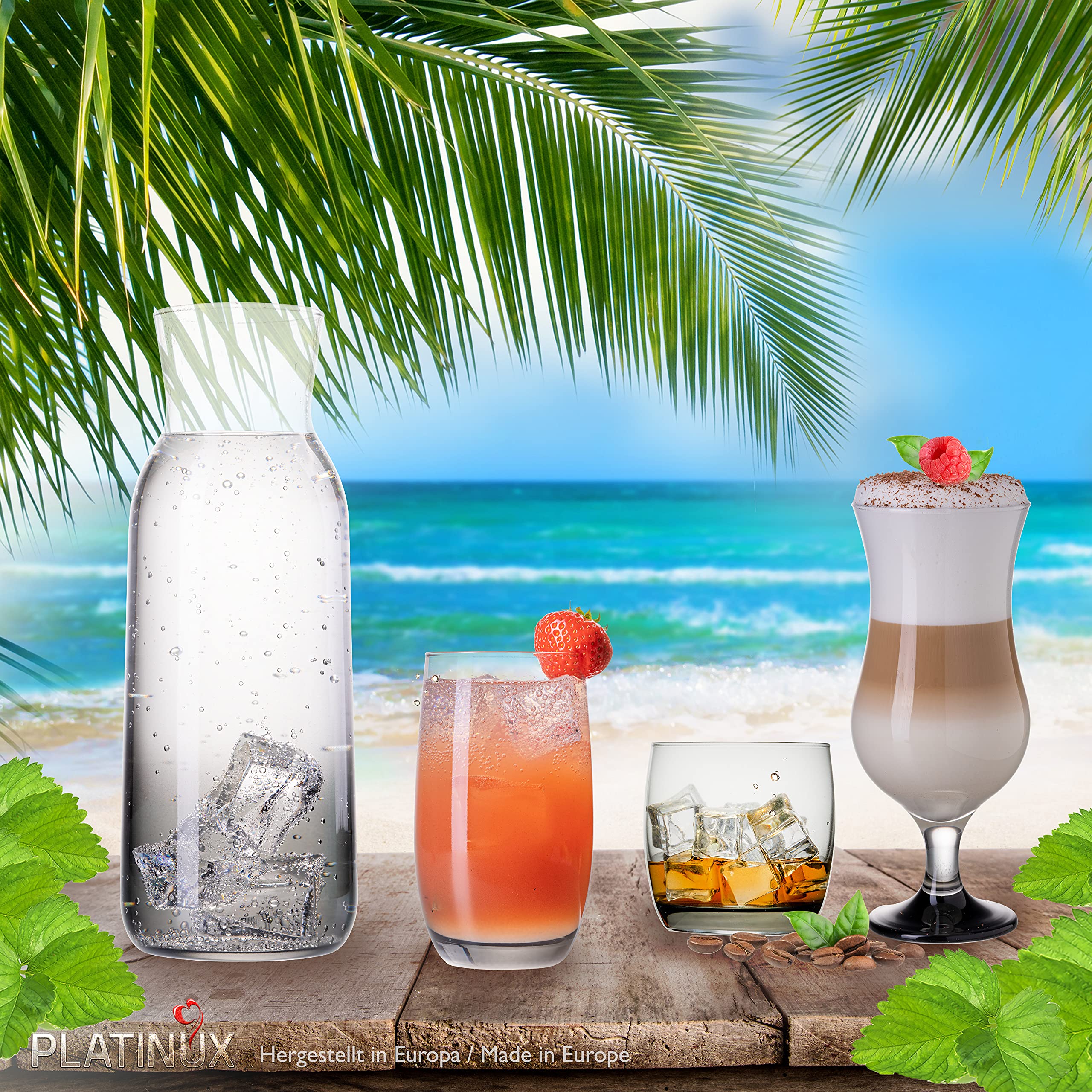 PLATINUX Juego de vasos y jarra con efecto ombré negro, 19 piezas de cristal, jarra de agua, vasos de cóctel