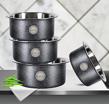 Flixbloom Cookware Set Induction Bottom Tope/Handi Aluminium Thick Flat Bottom Patila/Bhagona/Tapila/Tapeli Induction Base Cookware Sets Utensil for Kitchen (3L,4L,5L,6L (4 Piece Set)