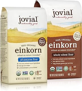 Jovial Einkorn 100% Organic Einkorn Baking Flour Variety Pack (All Purpose Flour & Whole Wheat Flour) - High Protein, Non-...