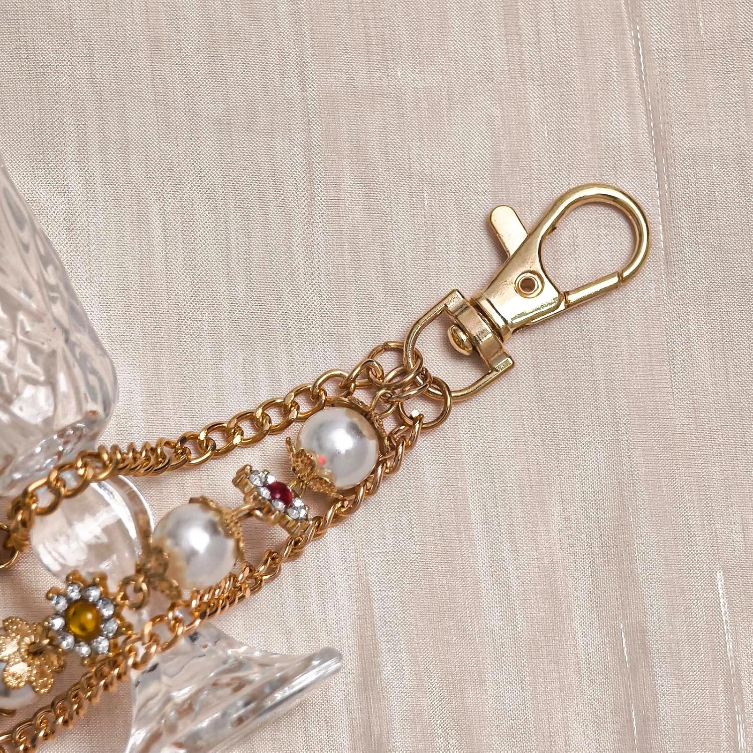 Punk Wallet Chain with Rhinestone Flower & Pearl, Layered Pants Chains Key Chain Pocket Chains Gifts for Women Men - Image 5