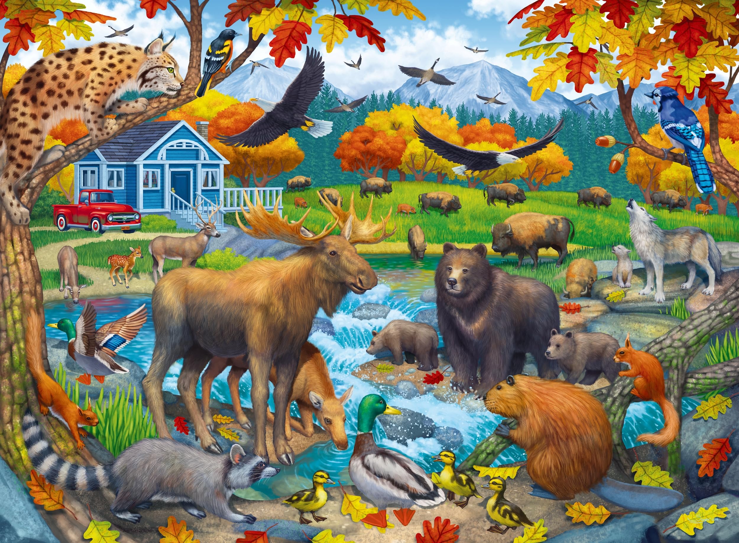 Ravensburger Wildlife Gathering Jigsaw Puzzle | 150 Piece Animal Puzzle for Kids 7+ | Fun & Educational Forest Scene with Beavers, Bison, Deer, Ducks & Moose
