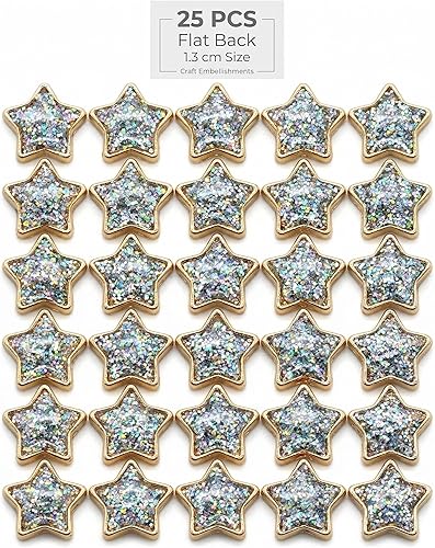 25 cabujones de estrellas iridiscentes con purpurina con parte trasera plana, adornos de resina para manualidades de 0.5 in, estrellas brillantes