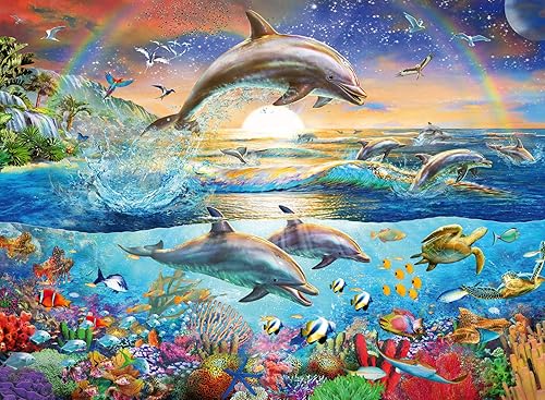 Ravensburger 12895 Dolphin Paradise - Rompecabezas de 300 piezas para niños, cada pieza es única, las piezas encajan perfectamente