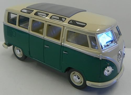 KINGSMART 1962 Volkswagen Classic Hippy Bus de 7 pulgadas escala 124 modelo de metal fundido a presión verde juguete para tirar hacia atrás