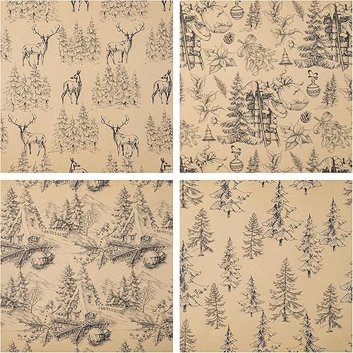 Miniatura 7 de RUSPEPA Hojas de papel kraft para envolver  Diseño de elementos rojos navideños  12 hojas plegadas  19.68 x 27.5 pulgadas