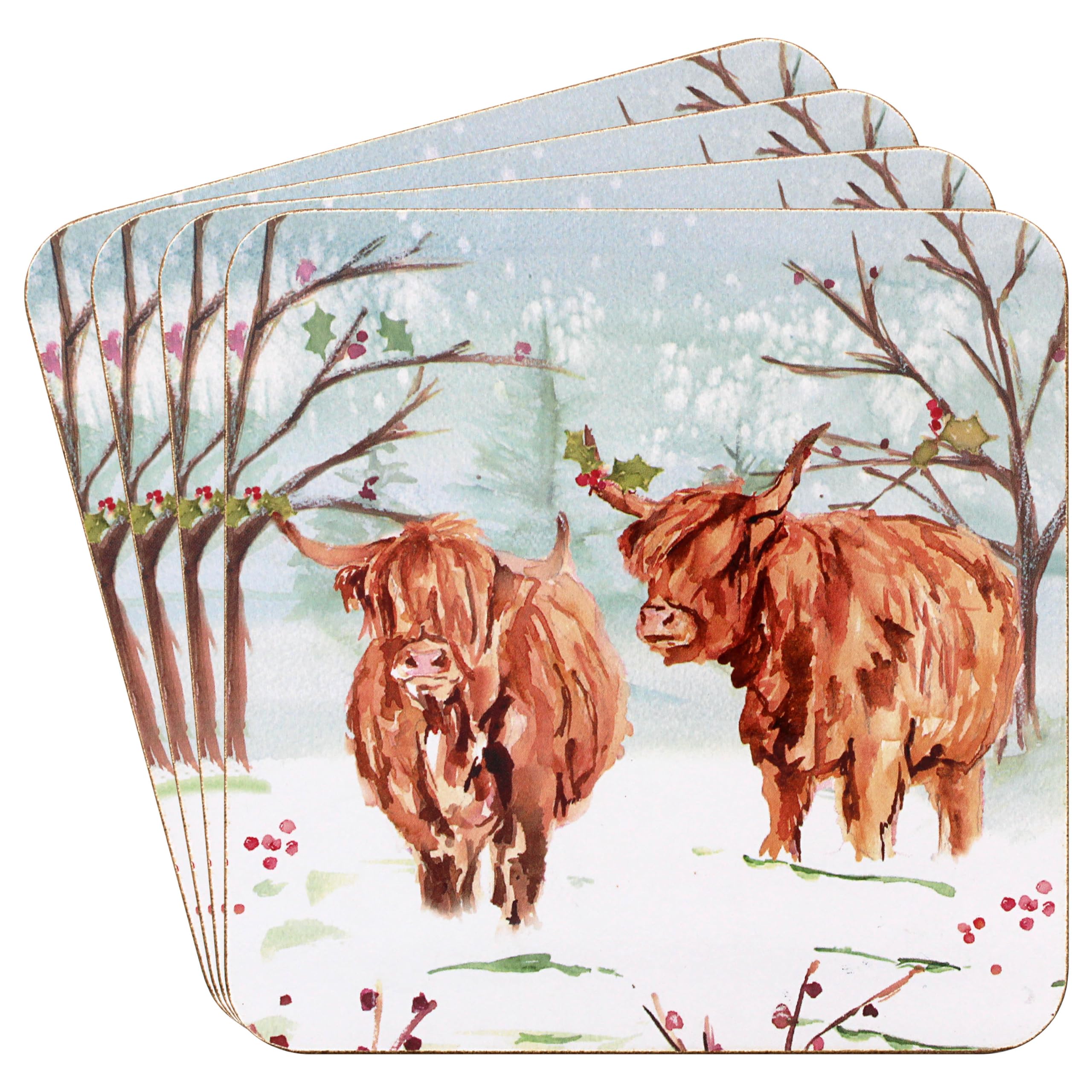 Christmas Placemats Corked Back Set of 4 Tableware -  Highland Cow