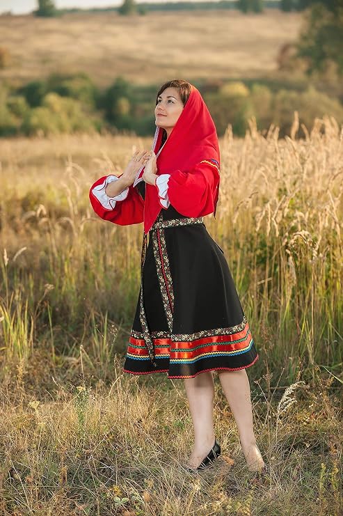 Russsian dress traditional wear dance costume red sarafan white blouse