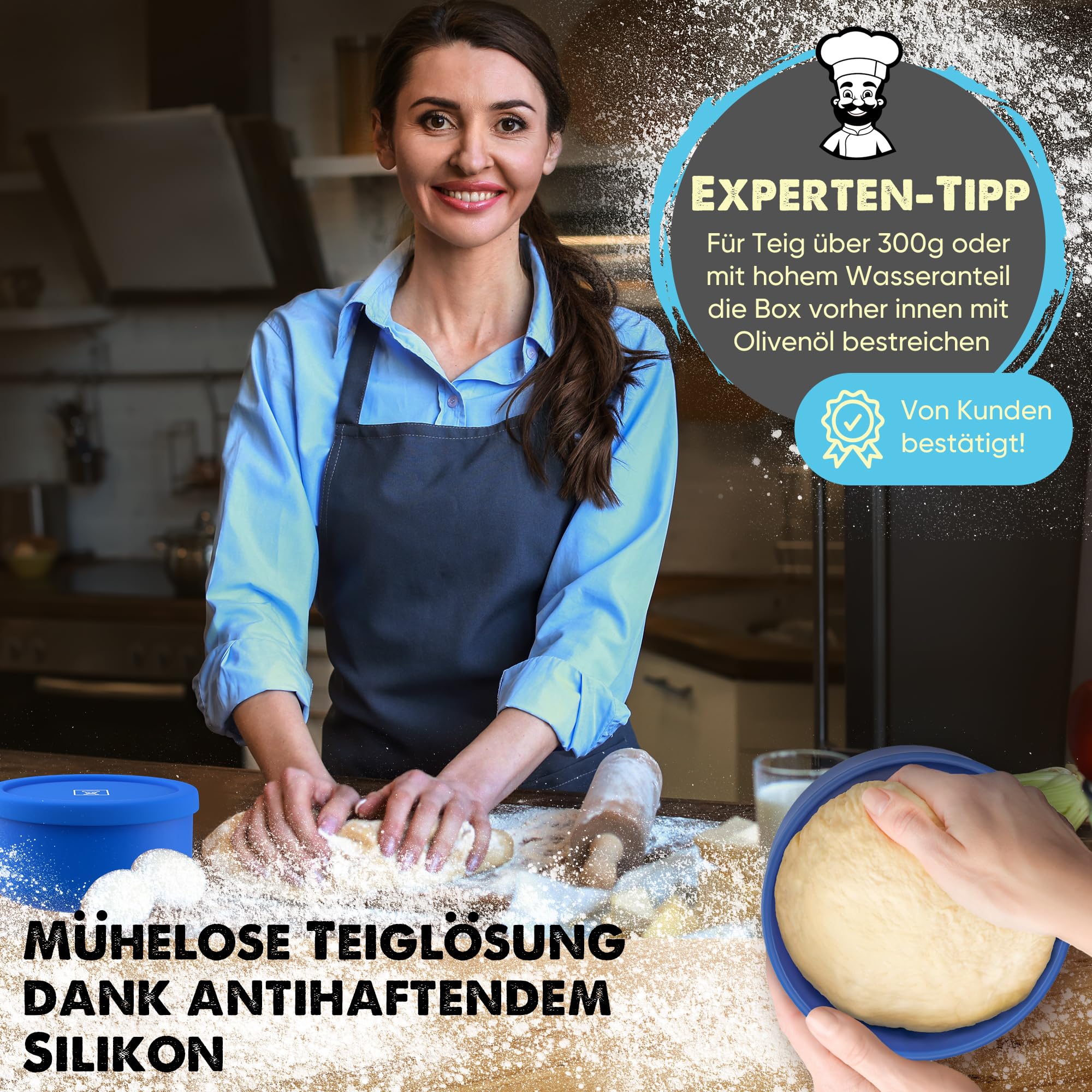 Pizzaballenbox mit Deckel 2er Set - Pizzateig Box aus antihaftendem Silikon - Pizzateig platzsparend gären - Gärbox - Pizza Zubehör