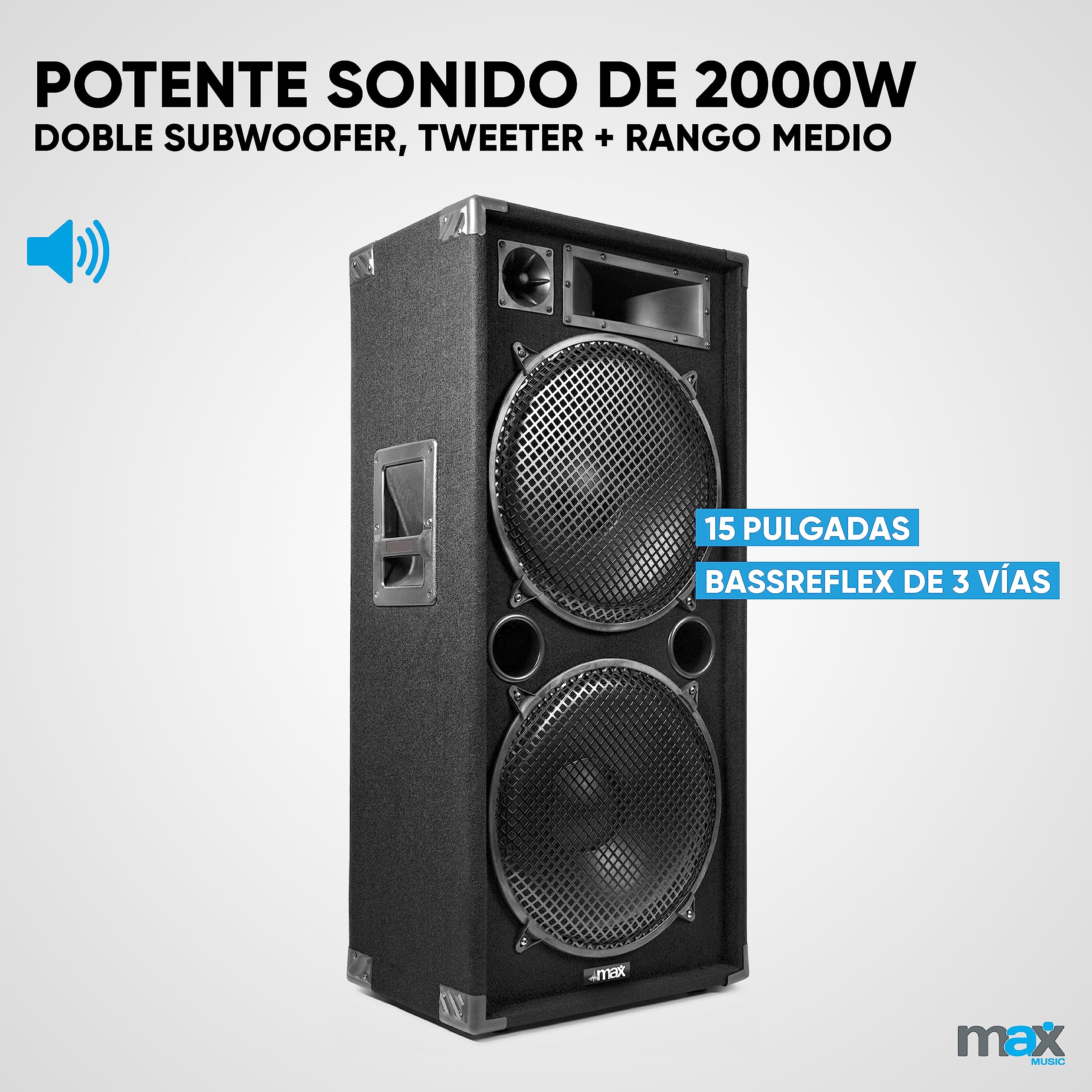 Skytec Dark Night 215 - Sistema de Sonido Completo 4000W con Doble Altavoz de 15", Amplificador Incluido, 3 vías, Graves potentes, Ideal para DJ, Fiestas y Eventos Grandes
